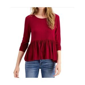 NWT HOOKED UP Womens Top Peplum Maroon Long Sleeve Babydoll Juniors XL